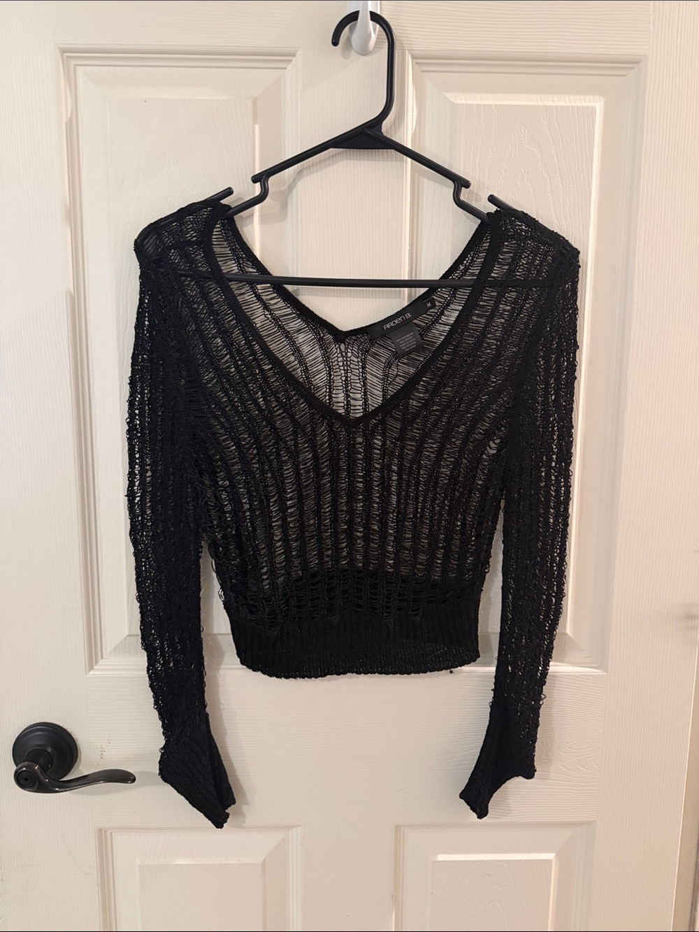 Arden B Black Open-Knit V-Neck Sweater Top